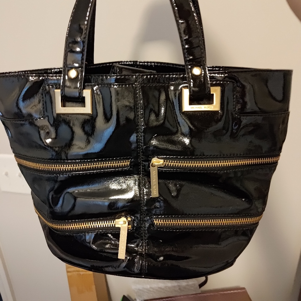 Michael Kors Collection Black and Gold Shoulder Bag